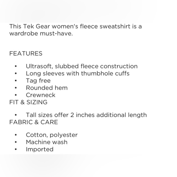 Tek Gear Women's Ultrasoft Fleece Sweatshirt Thumb Hole Cuffs Blue Small - Picture 3 of 5